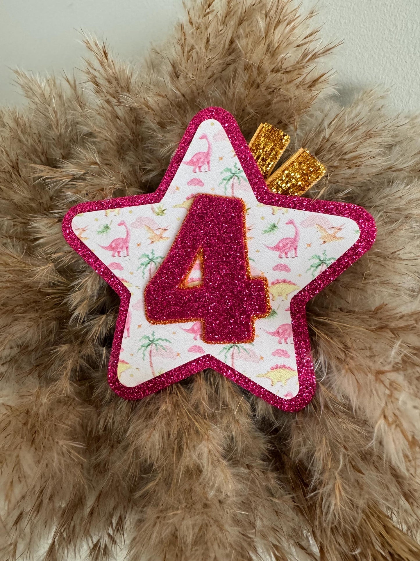 Custom Dinosaur Birthday Badge: Glitter Felt Star, Handmade Party Pin