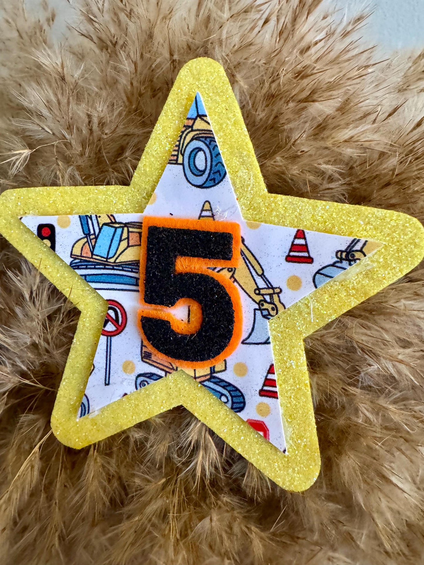 Construction Birthday Badge: Glitter Star Party Outfit - Any Age