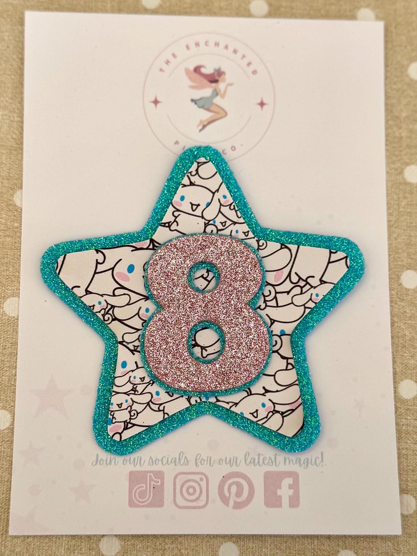 Cinnamoroll Badge - Any Age - Personalised Glitter Felt Star Badge - Kids Birthday Accessory - Handmade Birthday Pin - Kawaii Sanrio Party