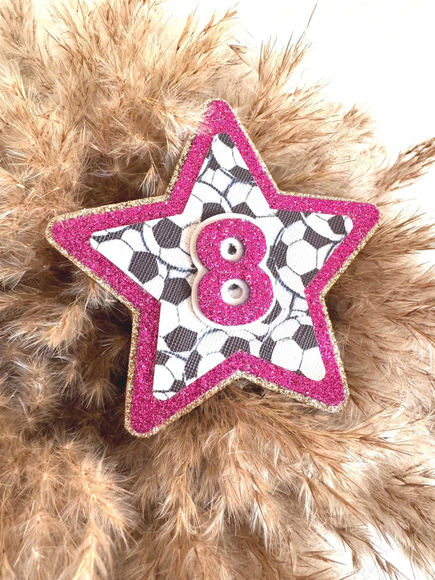 Pink Glitter Football Star Birthday Badge - Any Age