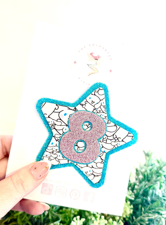 Cinnamoroll Badge - Any Age - Personalised Glitter Felt Star Badge - Kids Birthday Accessory - Handmade Birthday Pin - Kawaii Sanrio Party