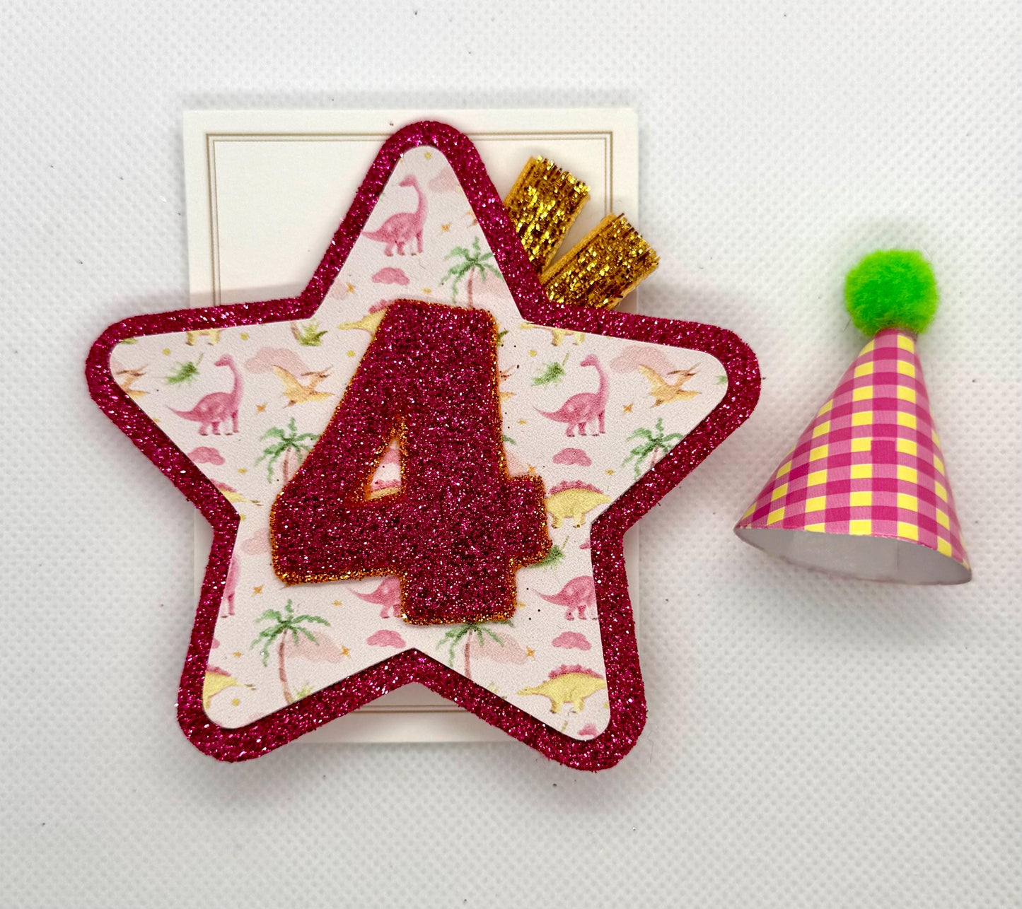 Custom Dinosaur Birthday Badge: Glitter Felt Star, Handmade Party Pin