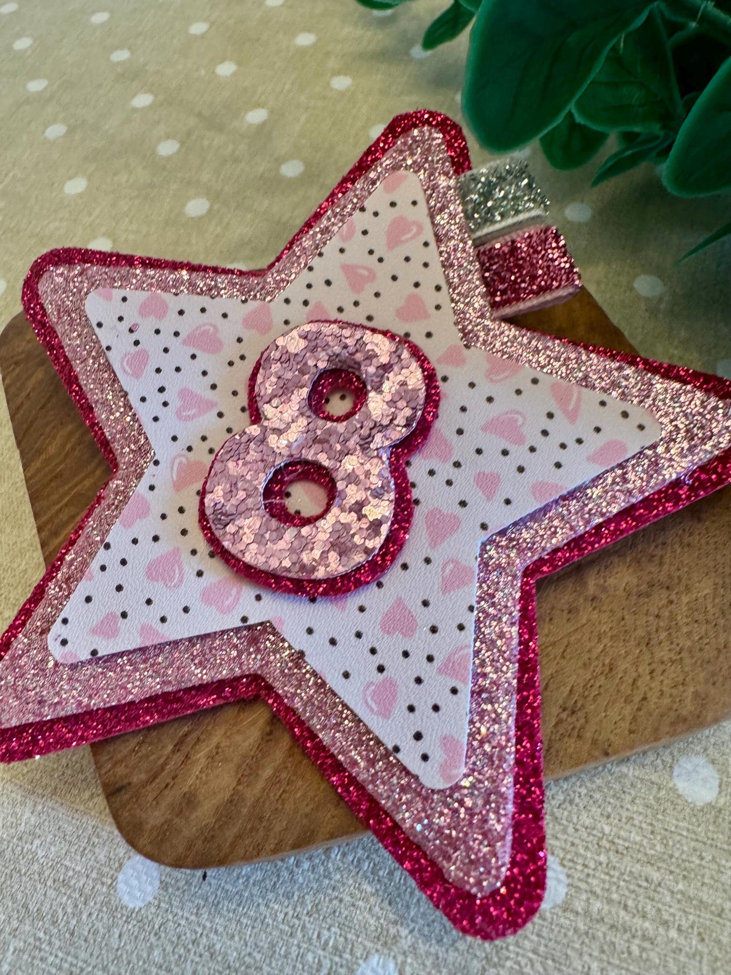 Glitter Star Birthday Badge: Custom Age, Pink Party Pin