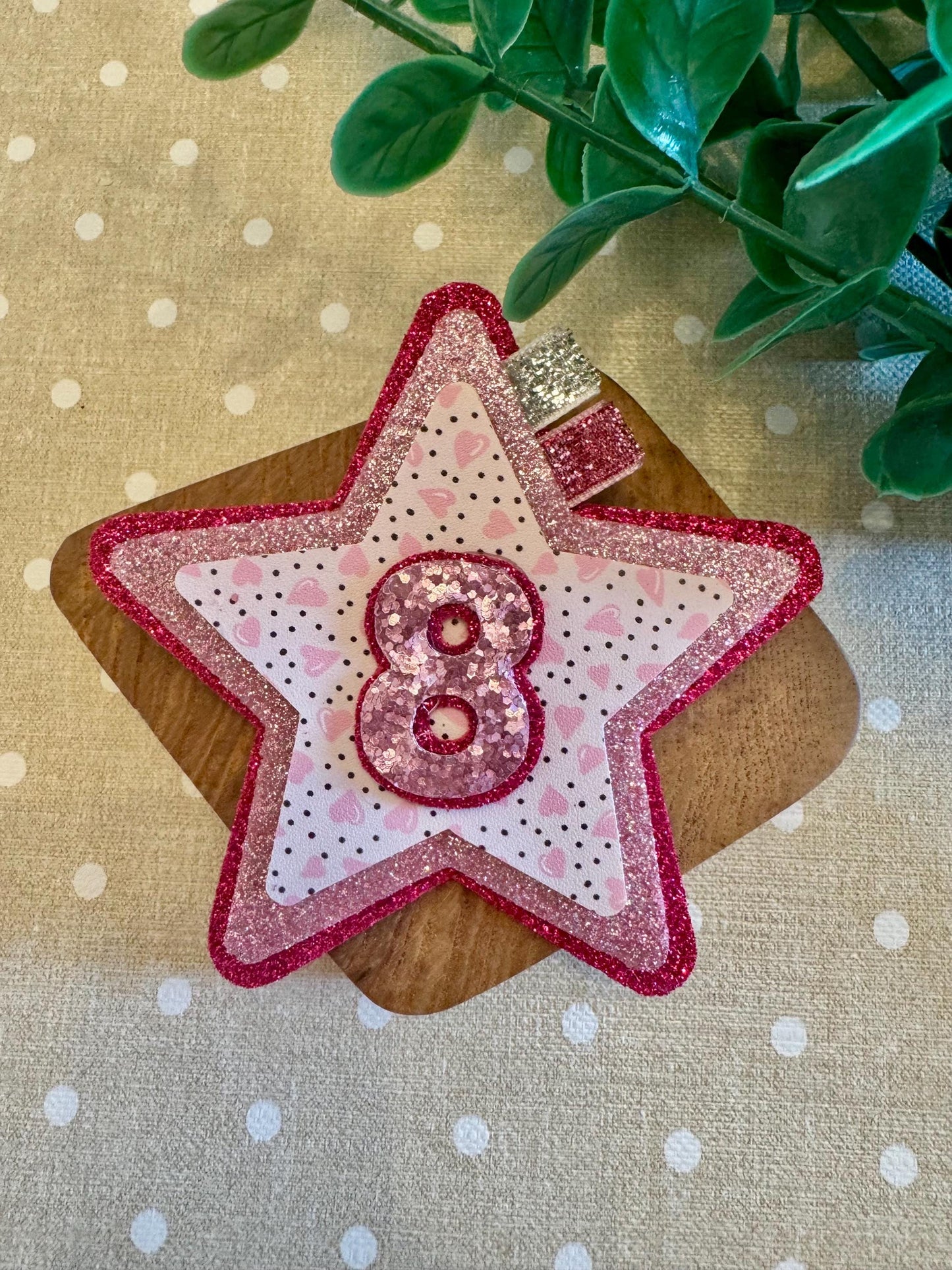 Glitter Star Birthday Badge: Custom Age, Pink Party Pin