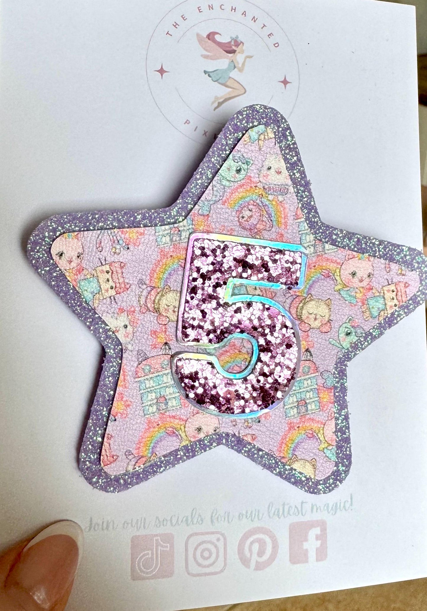 Personalised Gabby's Dollhouse Inspired Birthday Badge: Glitter Party Keepsake
