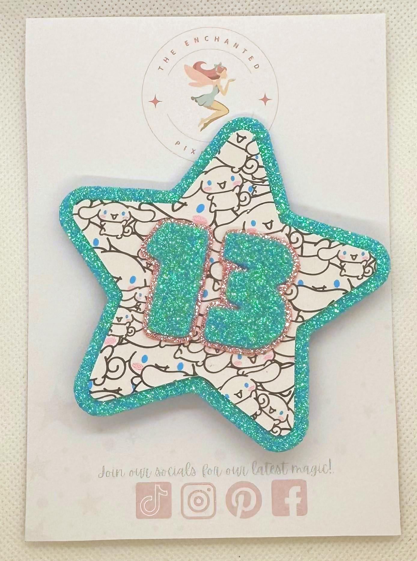 Cinnamoroll Badge - Any Age - Personalised Glitter Felt Star Badge - Kids Birthday Accessory - Handmade Birthday Pin - Kawaii Sanrio Party