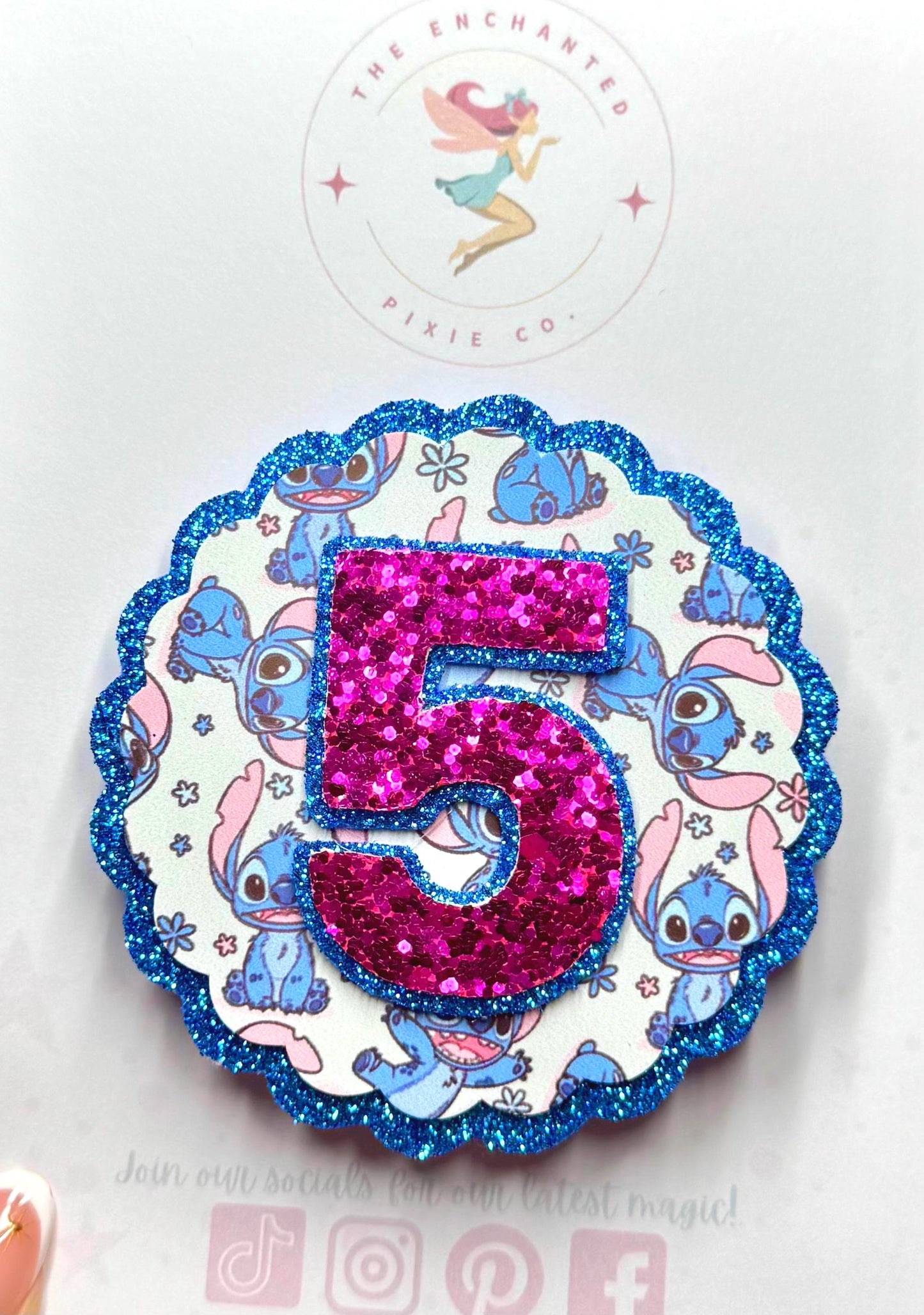 Stitch Birthday Badge Any Age, Lilo and Stitch Party Accessory Glitter Felt Birthday Pin Kids Birthday
