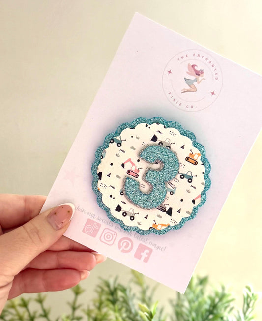 Trucks Diggers construction Birthday Badge: Glitter Cars Party, Any Age