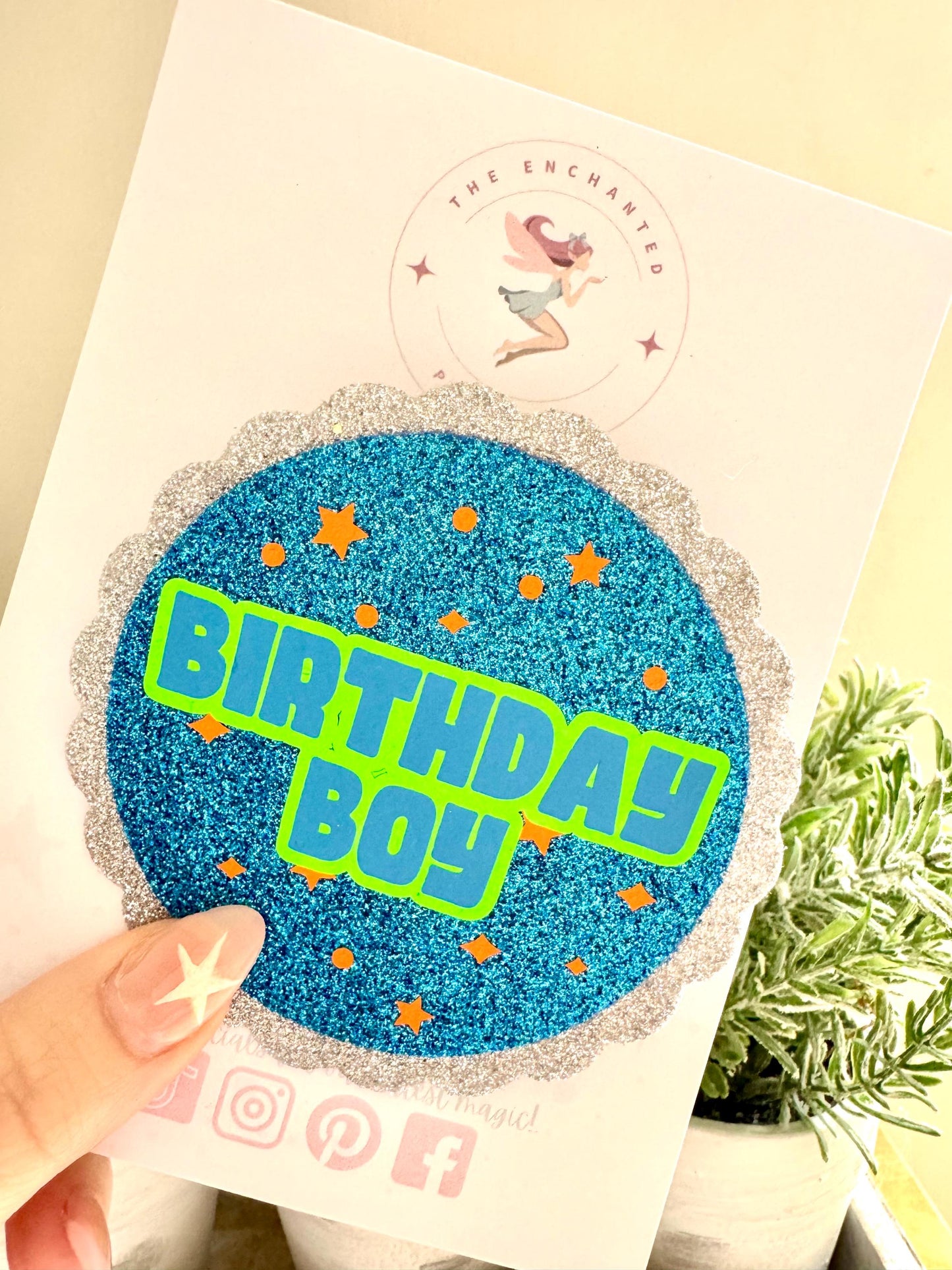 Personalised Glitter Birthday Badge: Handmade Felt Party Pin
