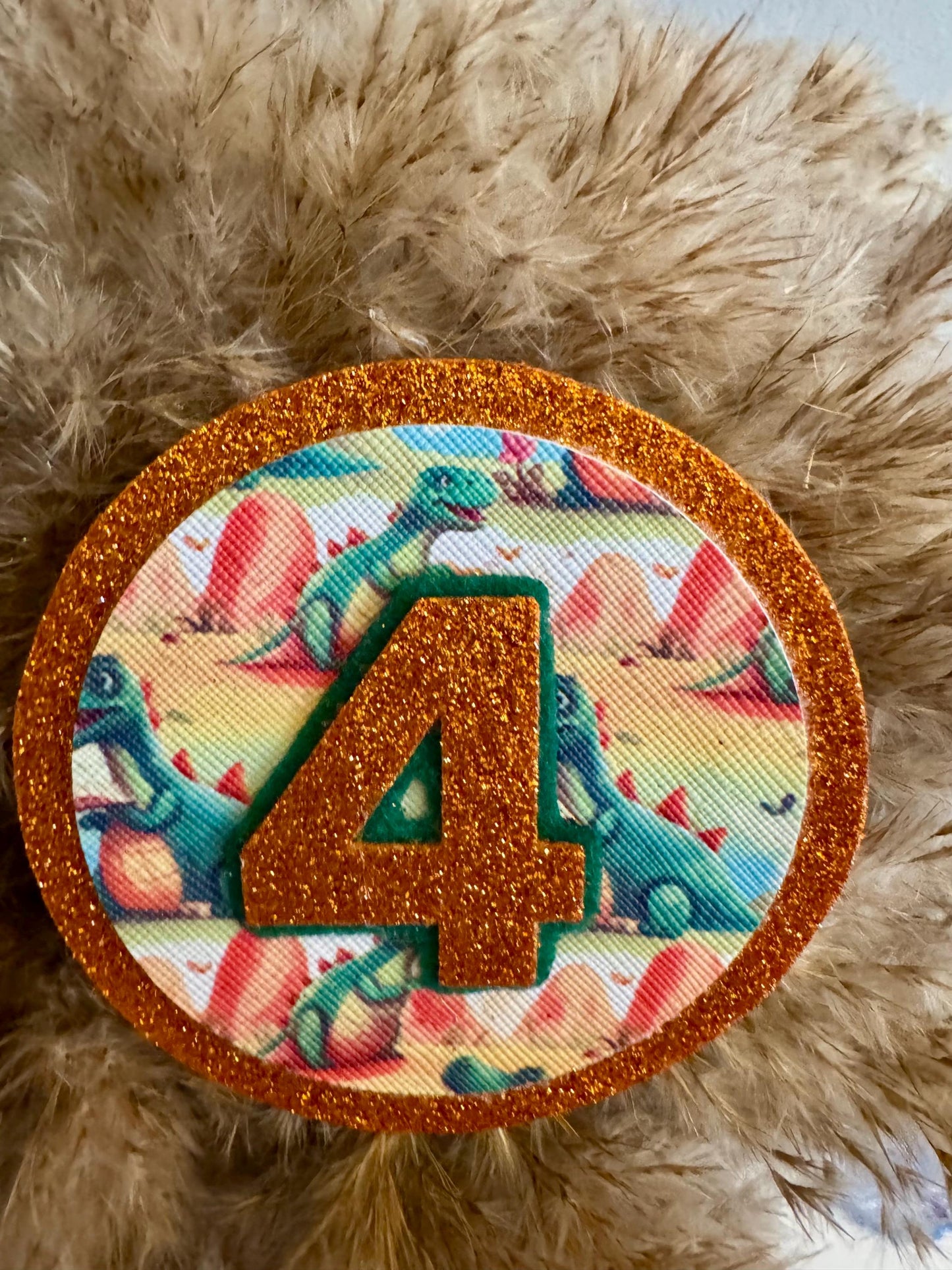 Dinosaur Birthday Badge: Glitter Number Party Pin