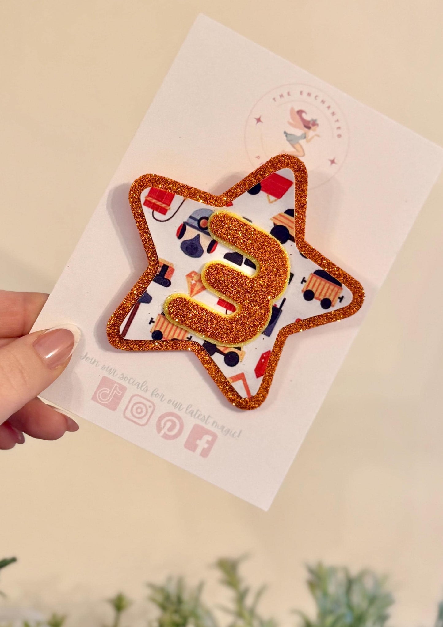 Digger Birthday Badge: Orange Glitter Construction Truck Party Pin