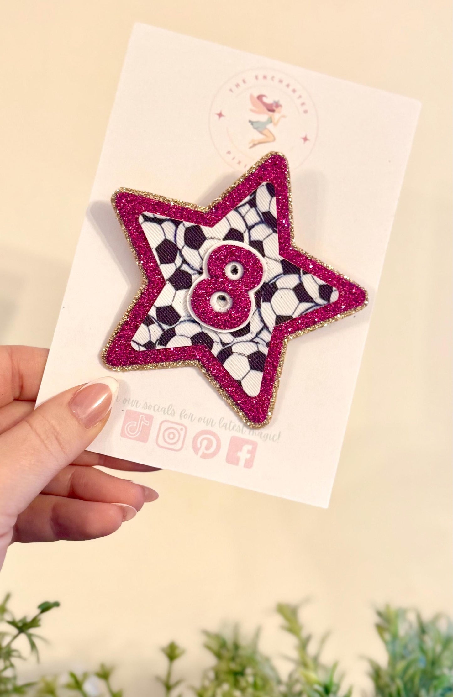 Pink Glitter Football Star Birthday Badge - Any Age