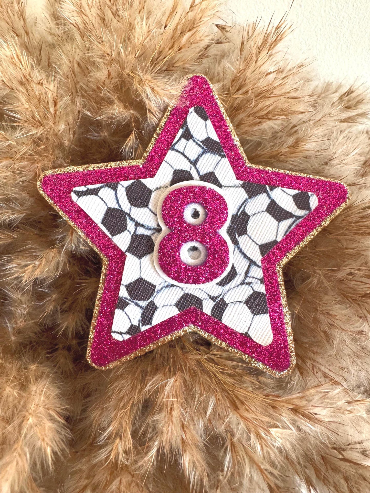Pink Glitter Football Star Birthday Badge - Any Age