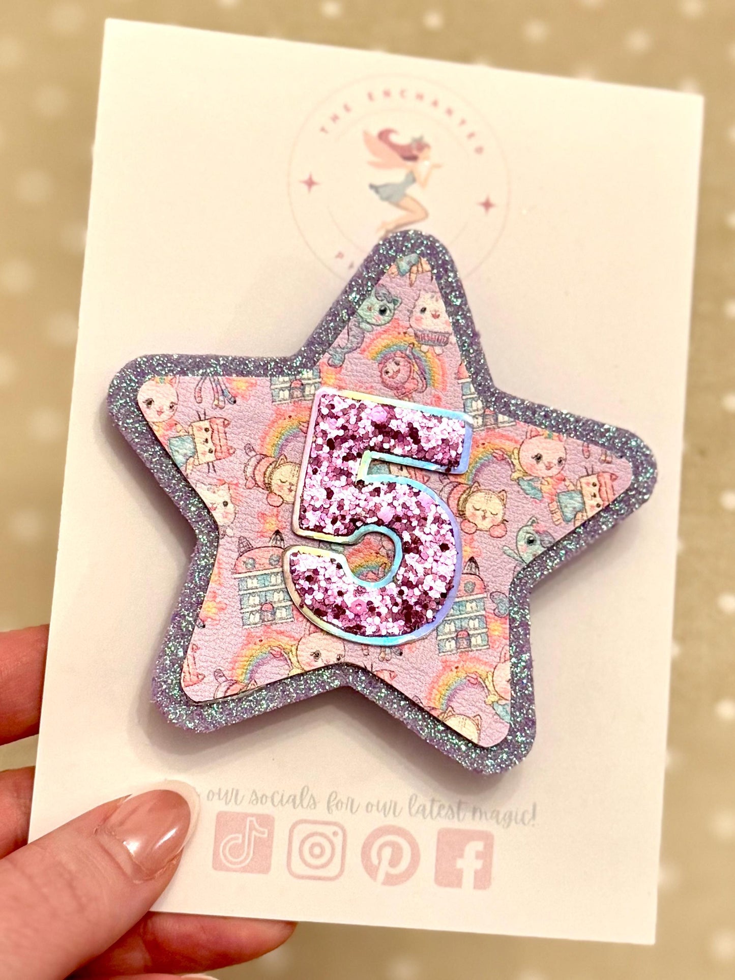 Personalised Gabby's Dollhouse Inspired Birthday Badge: Glitter Party Keepsake
