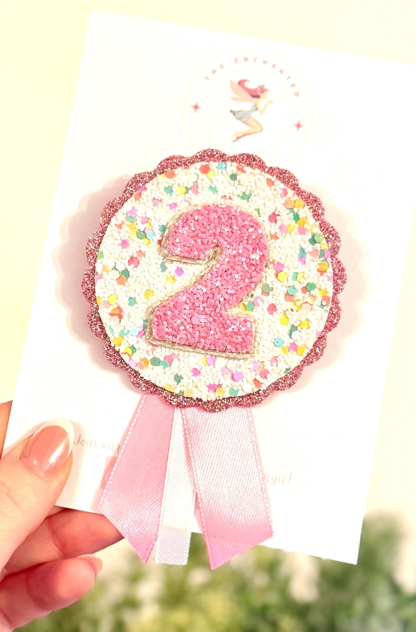 Pink Confetti Glitter Girls Birthday Badge, Any Age - Personalised