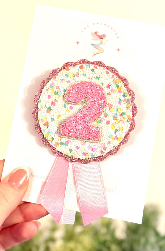 Pink Confetti Glitter Girls Birthday Badge, Any Age - Personalised