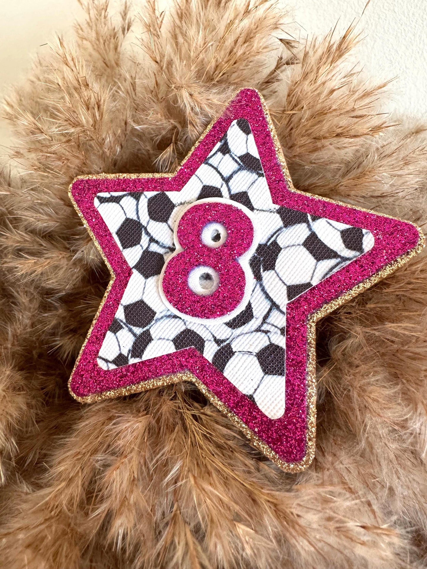 Pink Glitter Football Star Birthday Badge - Any Age
