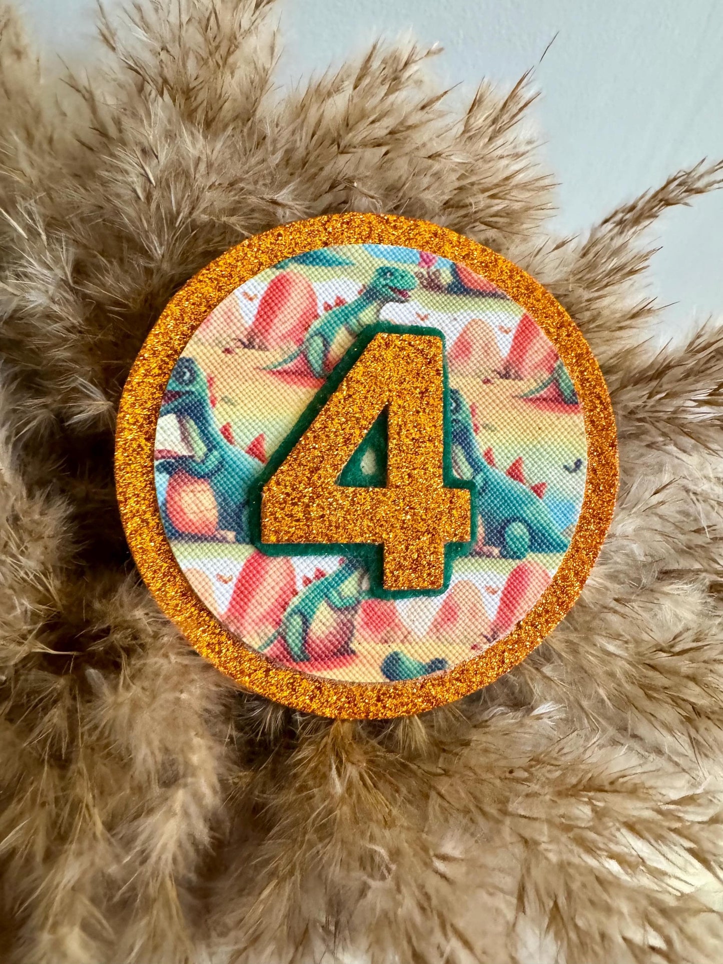 Dinosaur Birthday Badge: Glitter Number Party Pin