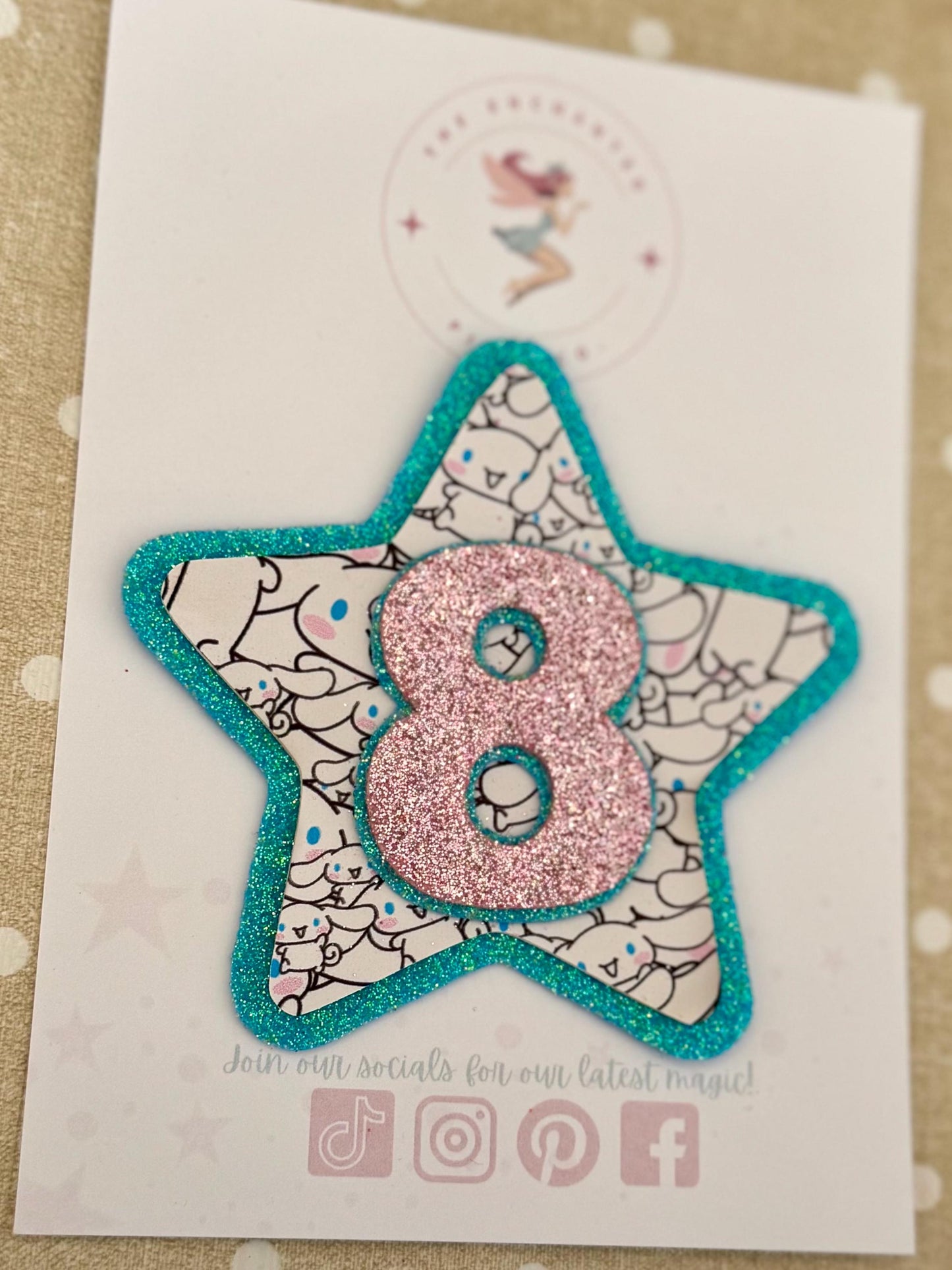 Cinnamoroll Badge - Any Age - Personalised Glitter Felt Star Badge - Kids Birthday Accessory - Handmade Birthday Pin - Kawaii Sanrio Party