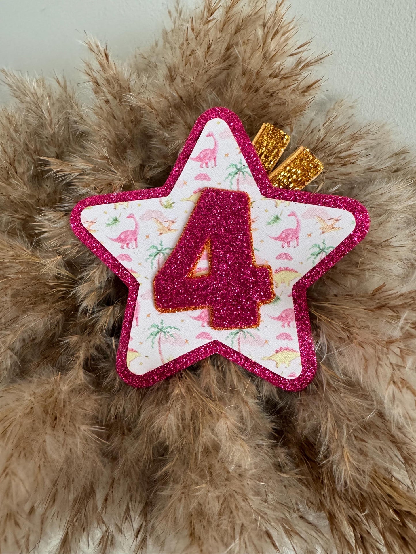 Custom Dinosaur Birthday Badge: Glitter Felt Star, Handmade Party Pin