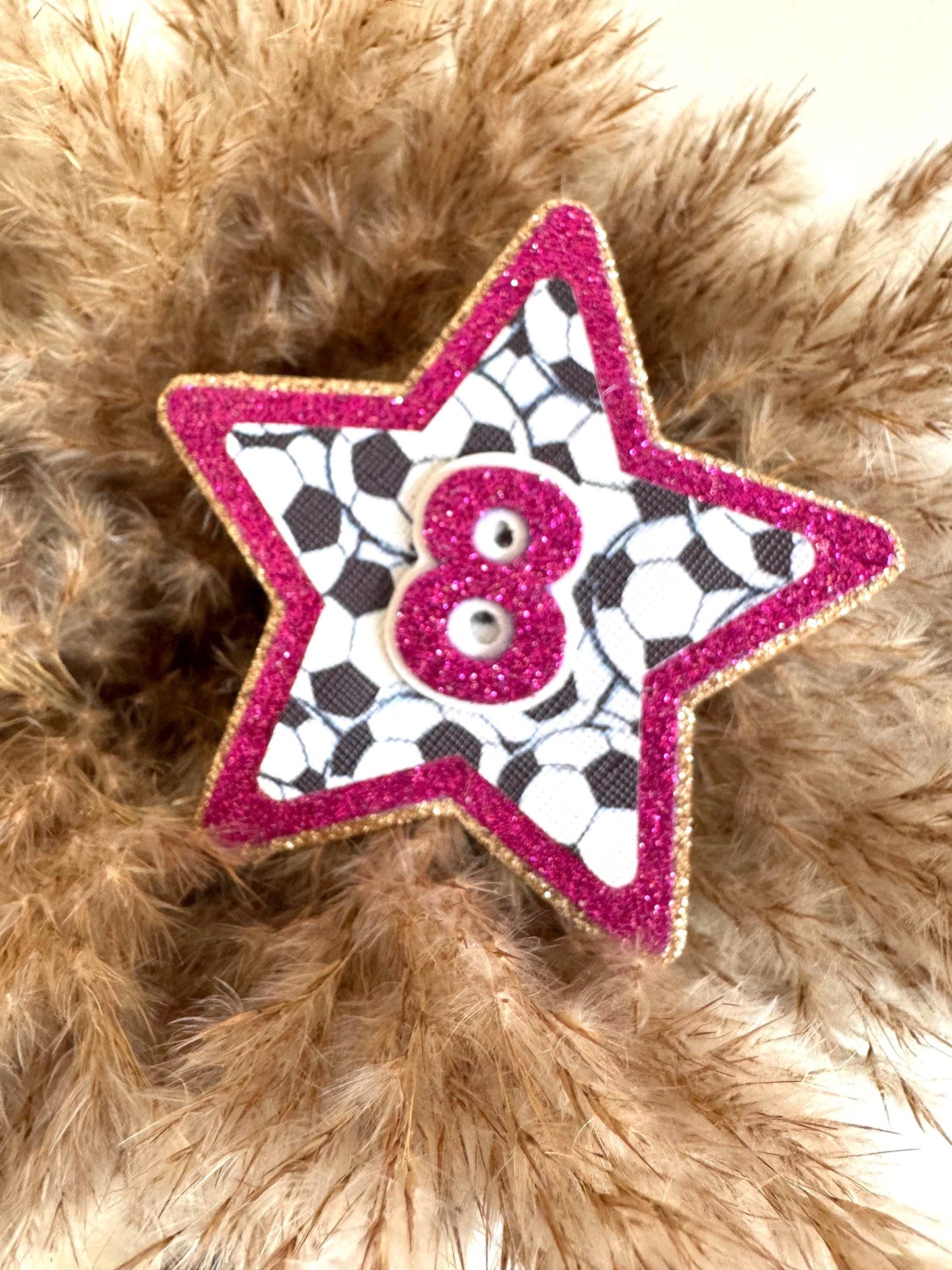 Pink Glitter Football Star Birthday Badge - Any Age