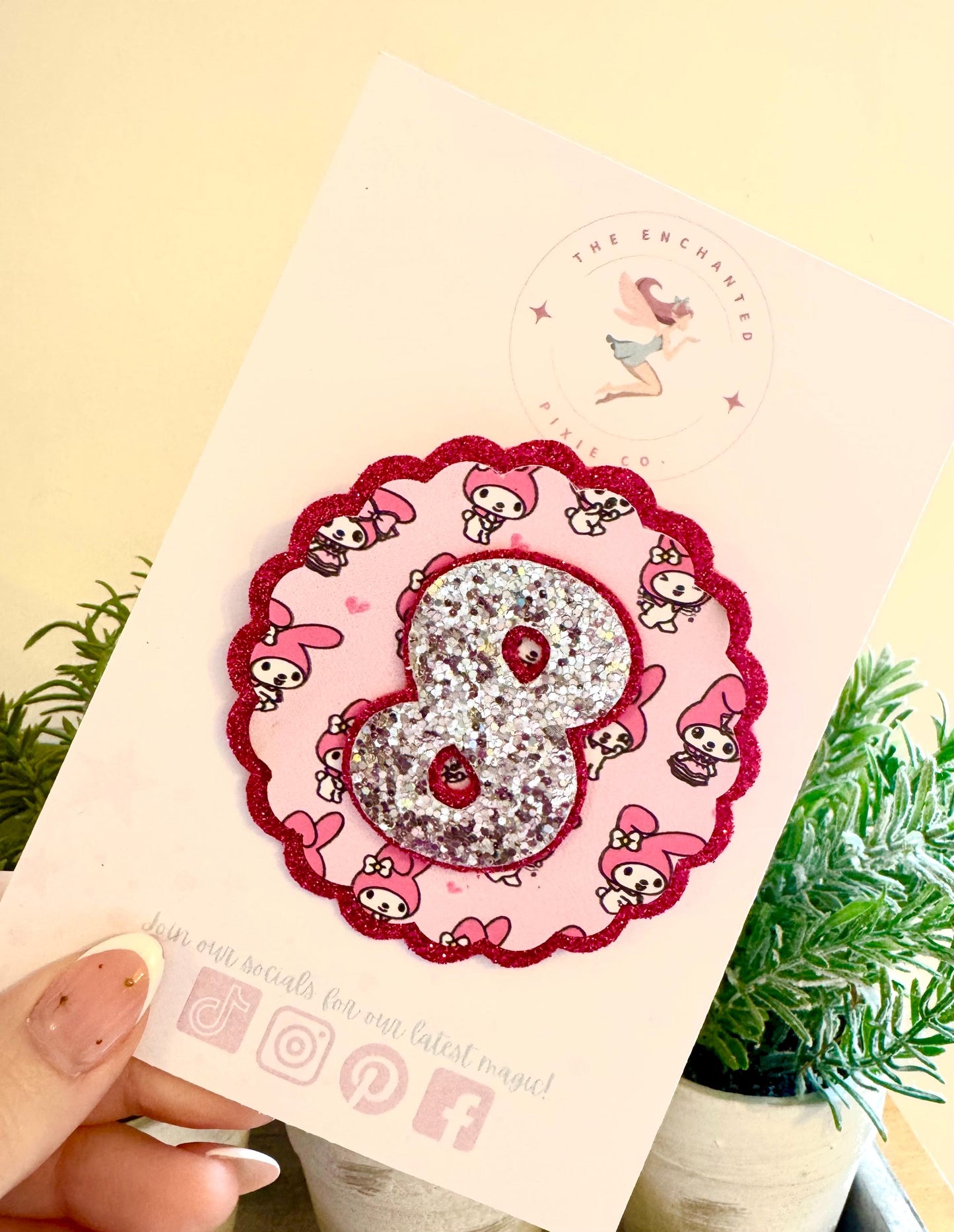 My Melody inspired Birthday Badge: Glitter Felt Star, Handmade Party Pin - Any Age