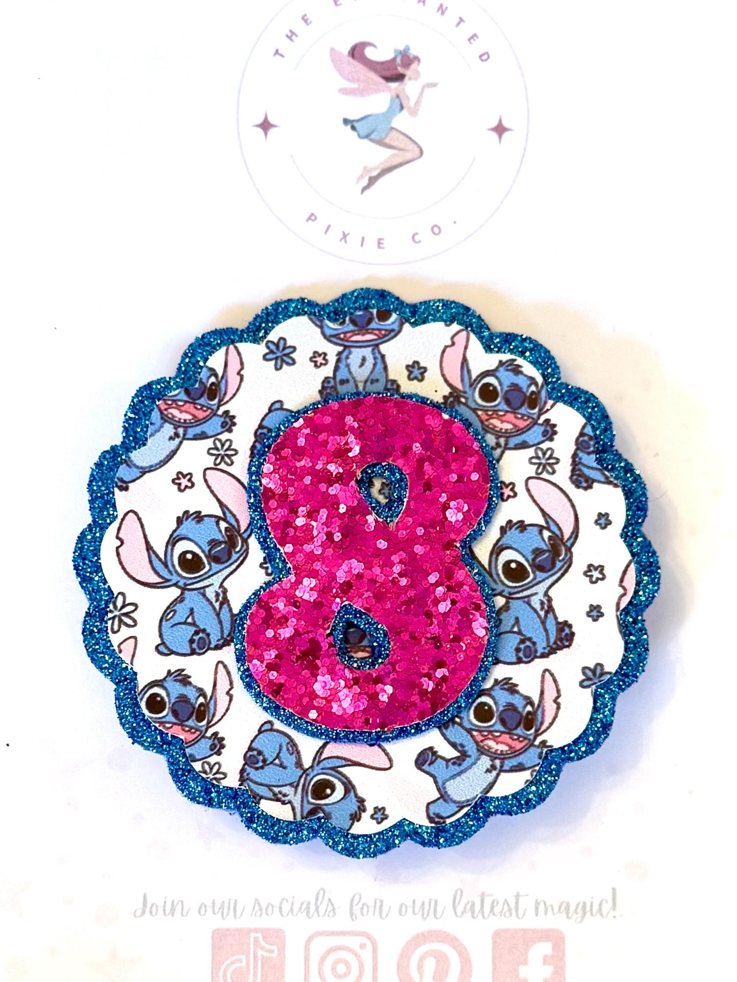 Stitch Birthday Badge Any Age, Lilo and Stitch Party Accessory Glitter Felt Birthday Pin Kids Birthday