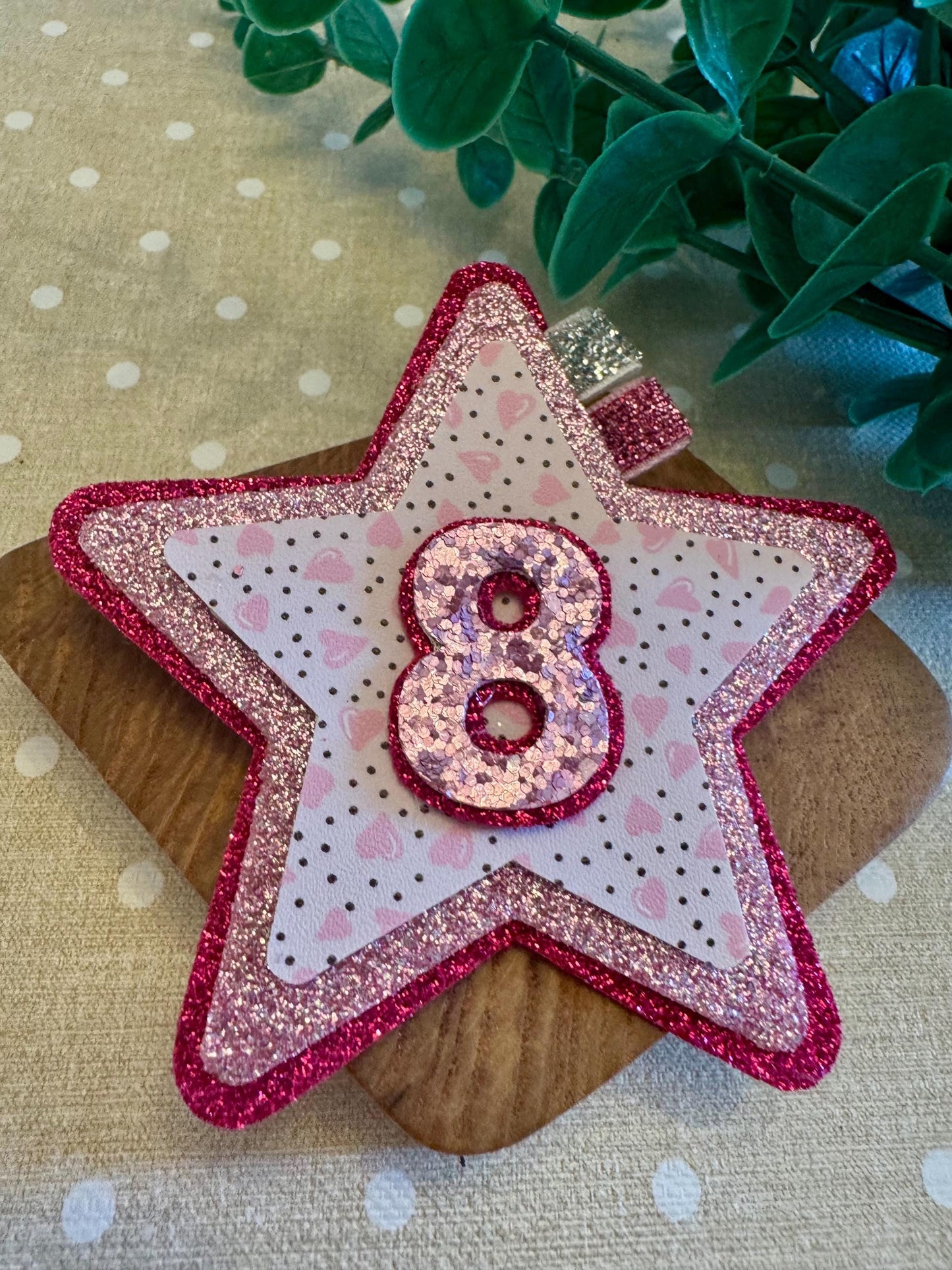 Glitter Star Birthday Badge: Custom Age, Pink Party Pin