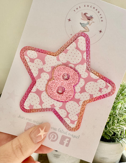 Any Age Mouse Pink Badge - Personalised Pink Star Badge - Kids Birthday Accessory - Handmade Birthday Pin