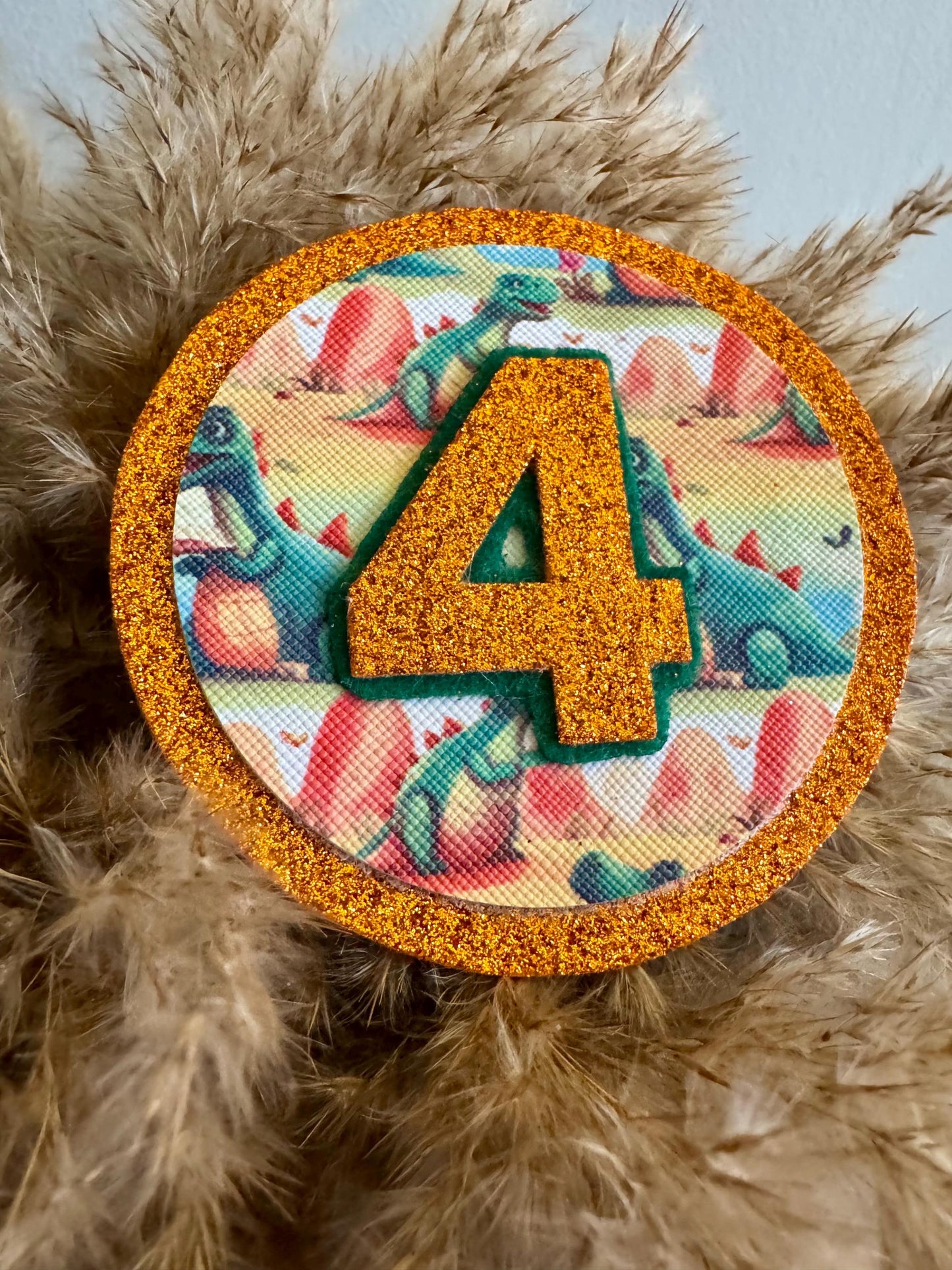 Dinosaur Birthday Badge: Glitter Number Party Pin