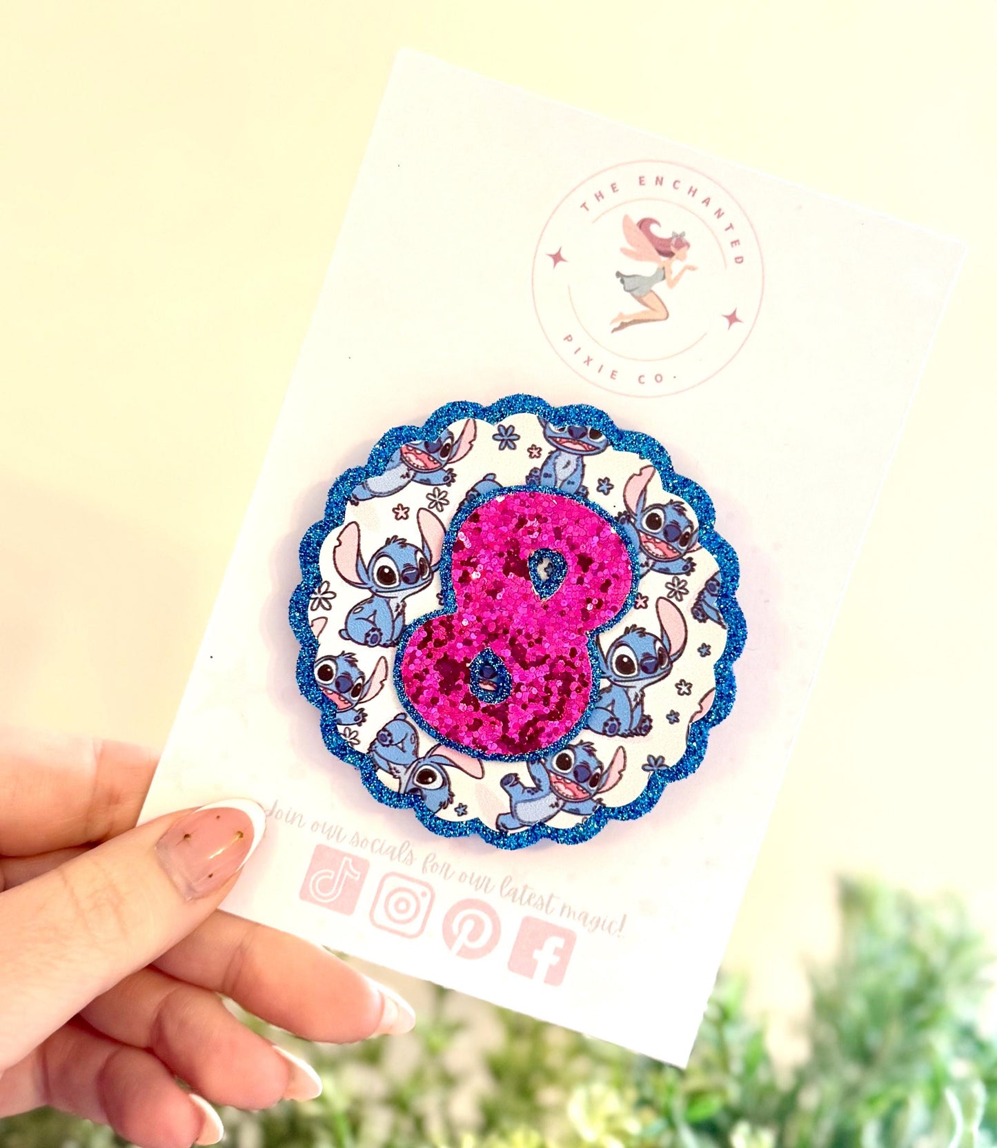 Stitch Birthday Badge Any Age, Lilo and Stitch Party Accessory Glitter Felt Birthday Pin Kids Birthday