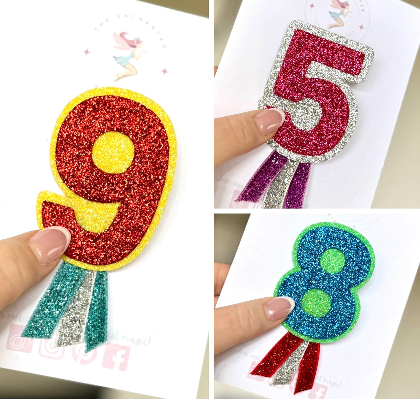 Number birthday badge with ribbons