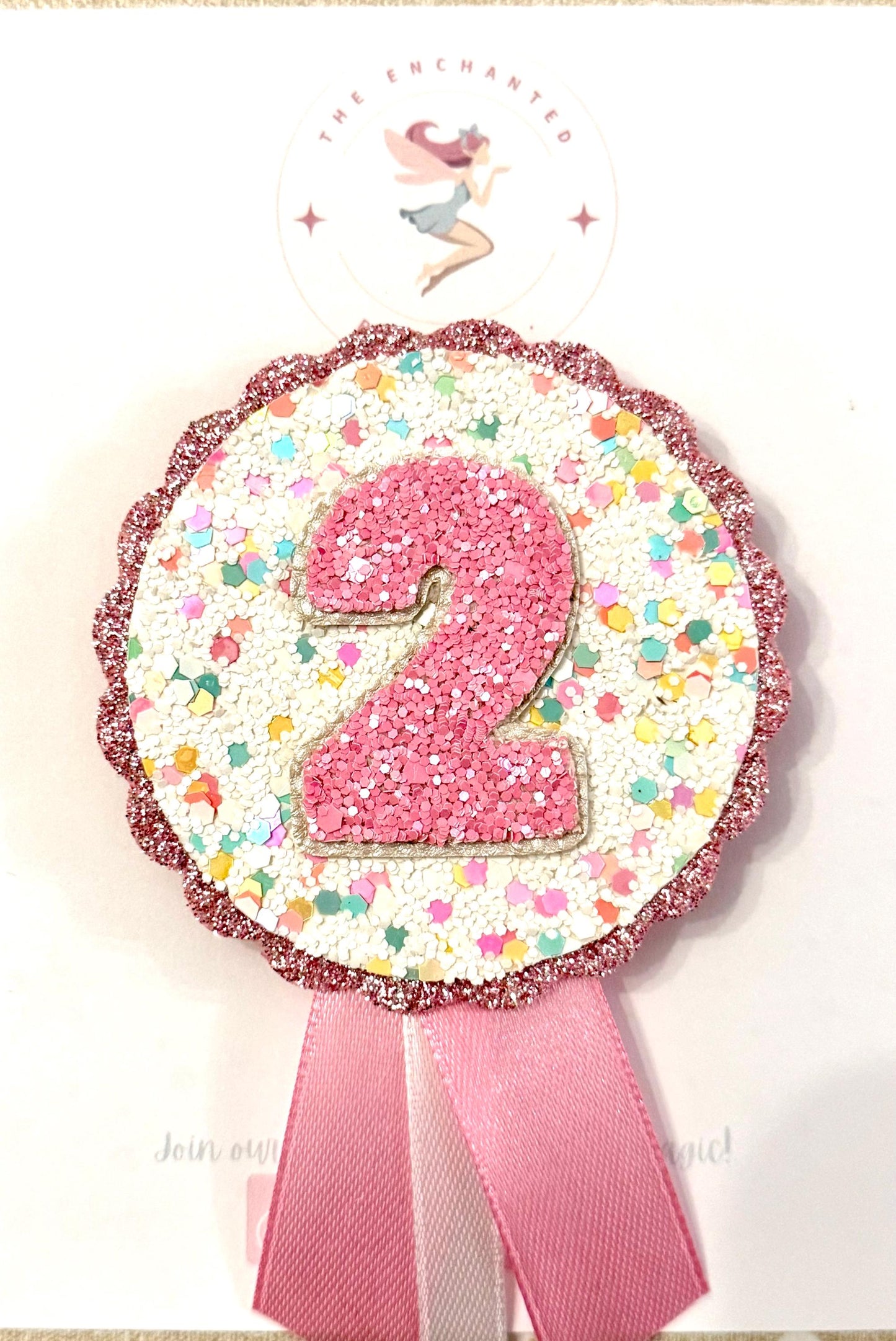 Pink Confetti Glitter Girls Birthday Badge, Any Age - Personalised