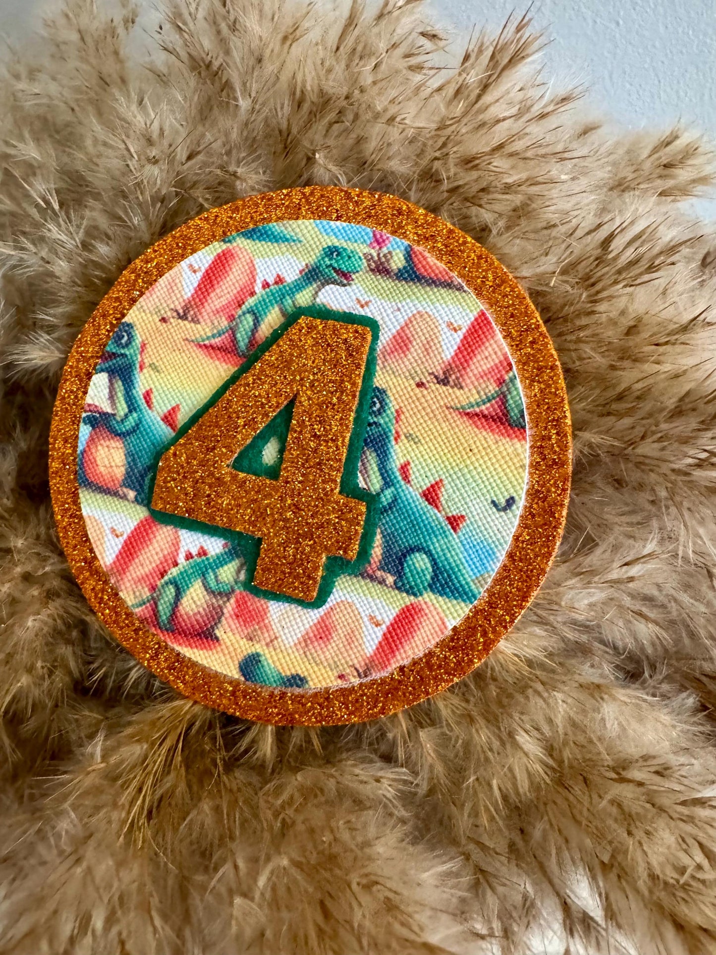 Dinosaur Birthday Badge: Glitter Number Party Pin
