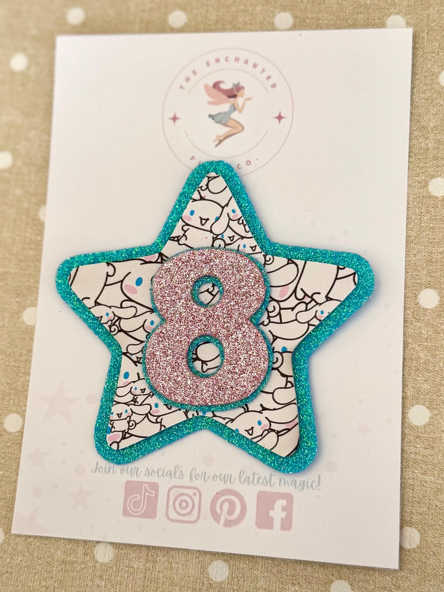 Cinnamoroll Badge - Any Age - Personalised Glitter Felt Star Badge - Kids Birthday Accessory - Handmade Birthday Pin - Kawaii Sanrio Party