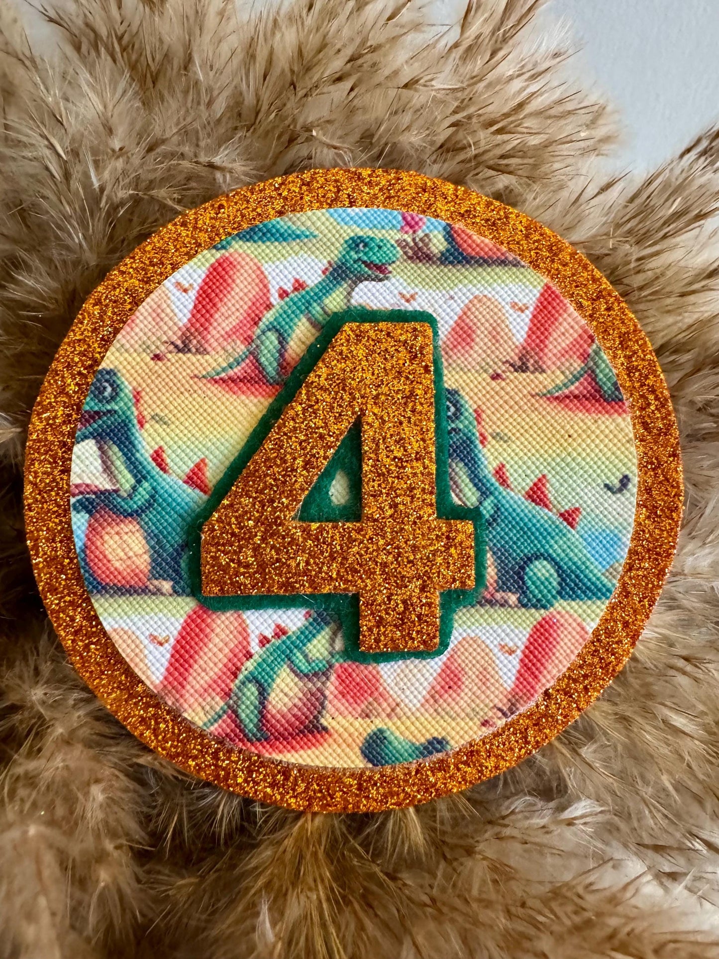 Dinosaur Birthday Badge: Glitter Number Party Pin
