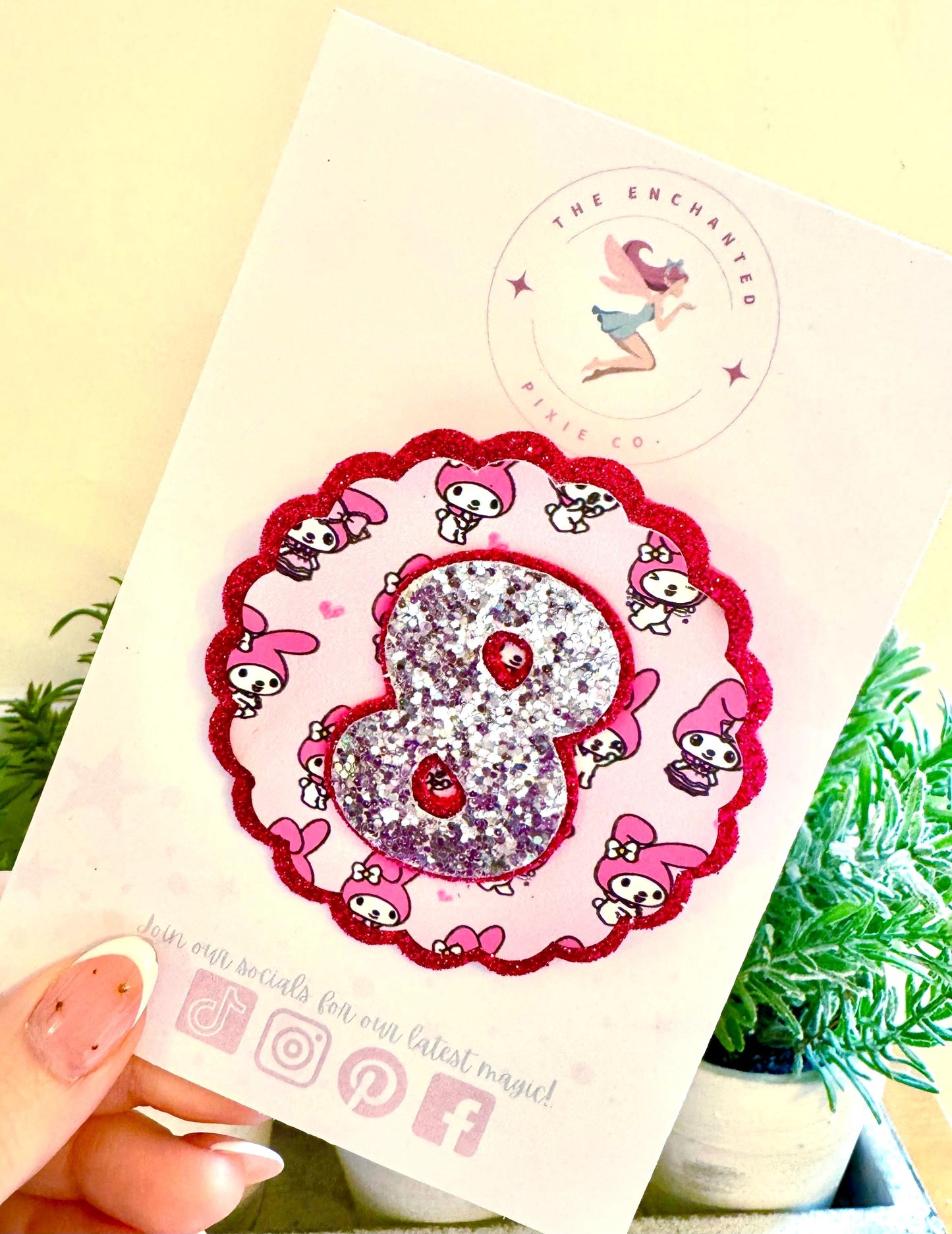 My Melody inspired Birthday Badge: Glitter Felt Star, Handmade Party Pin - Any Age
