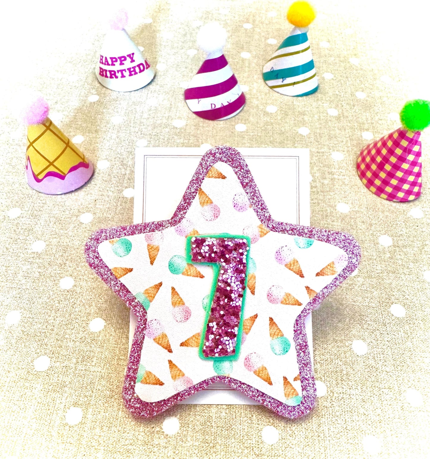 Personalised Ice Cream Star Birthday Badge: Glitter Felt, Custom Age