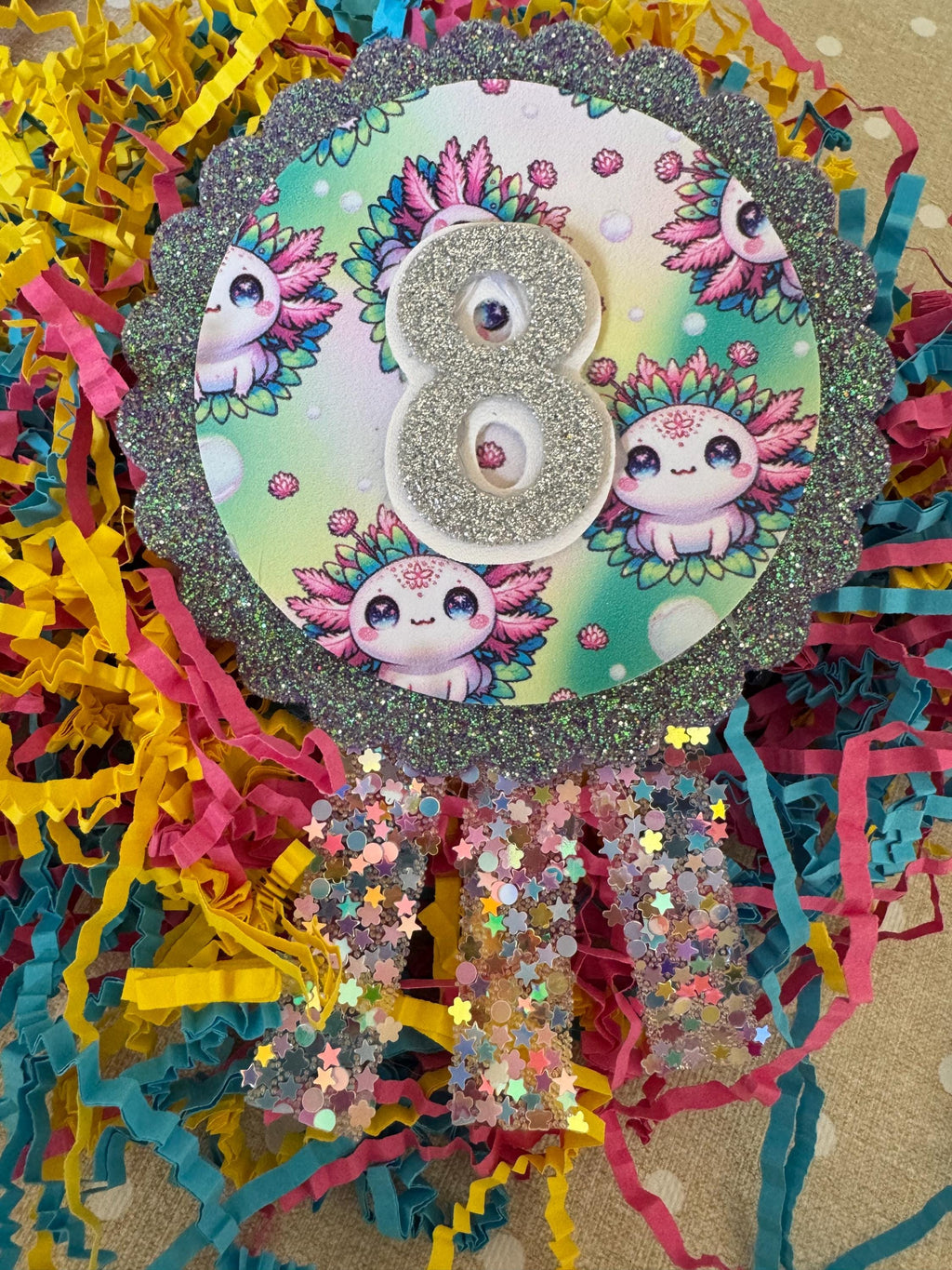 Magical Axolotyl Mermaid Birthday Rosette for All Ages - Sparkle and Glitter