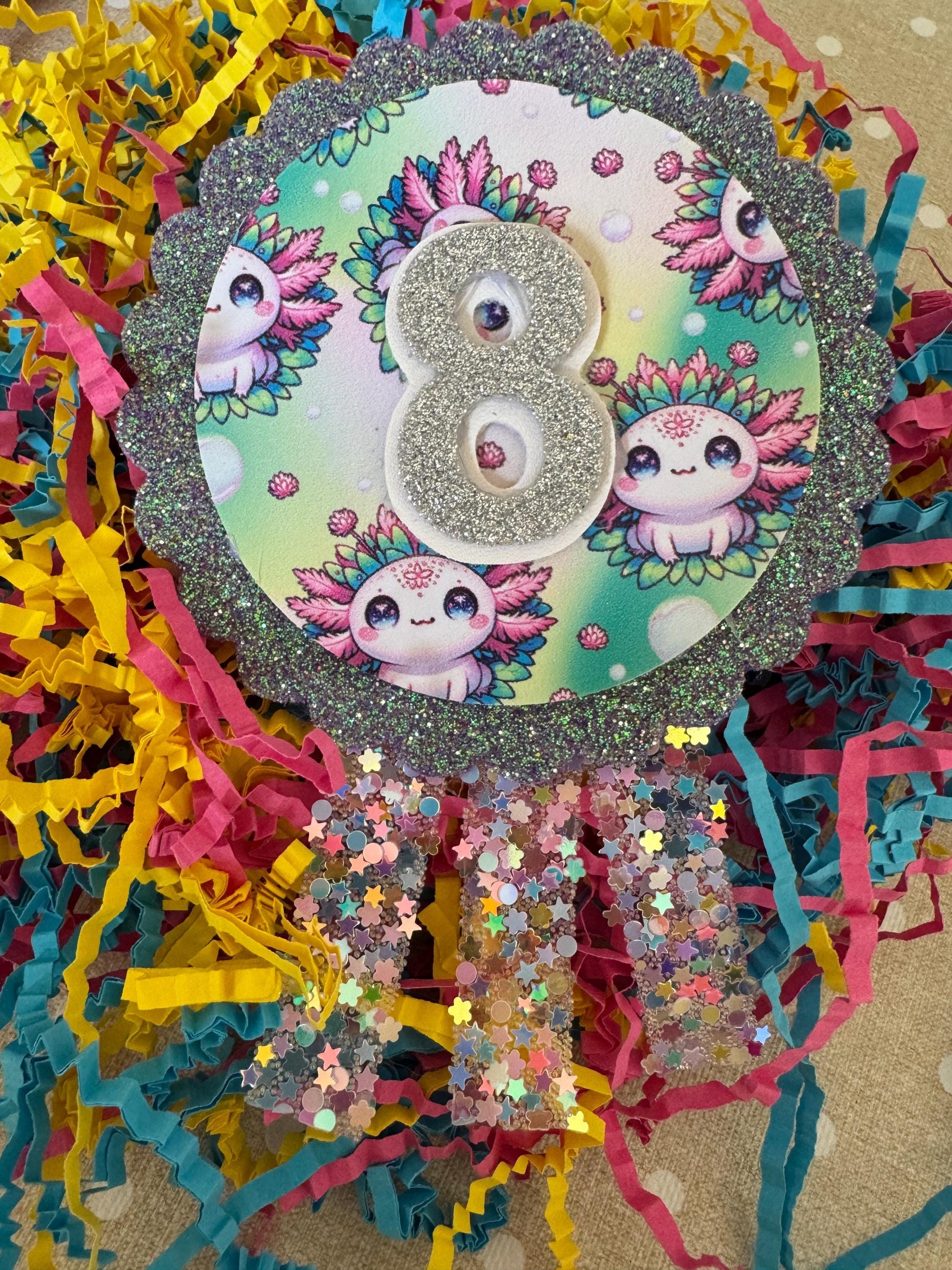 Magical Axolotyl Mermaid Birthday Rosette for All Ages - Sparkle and Glitter