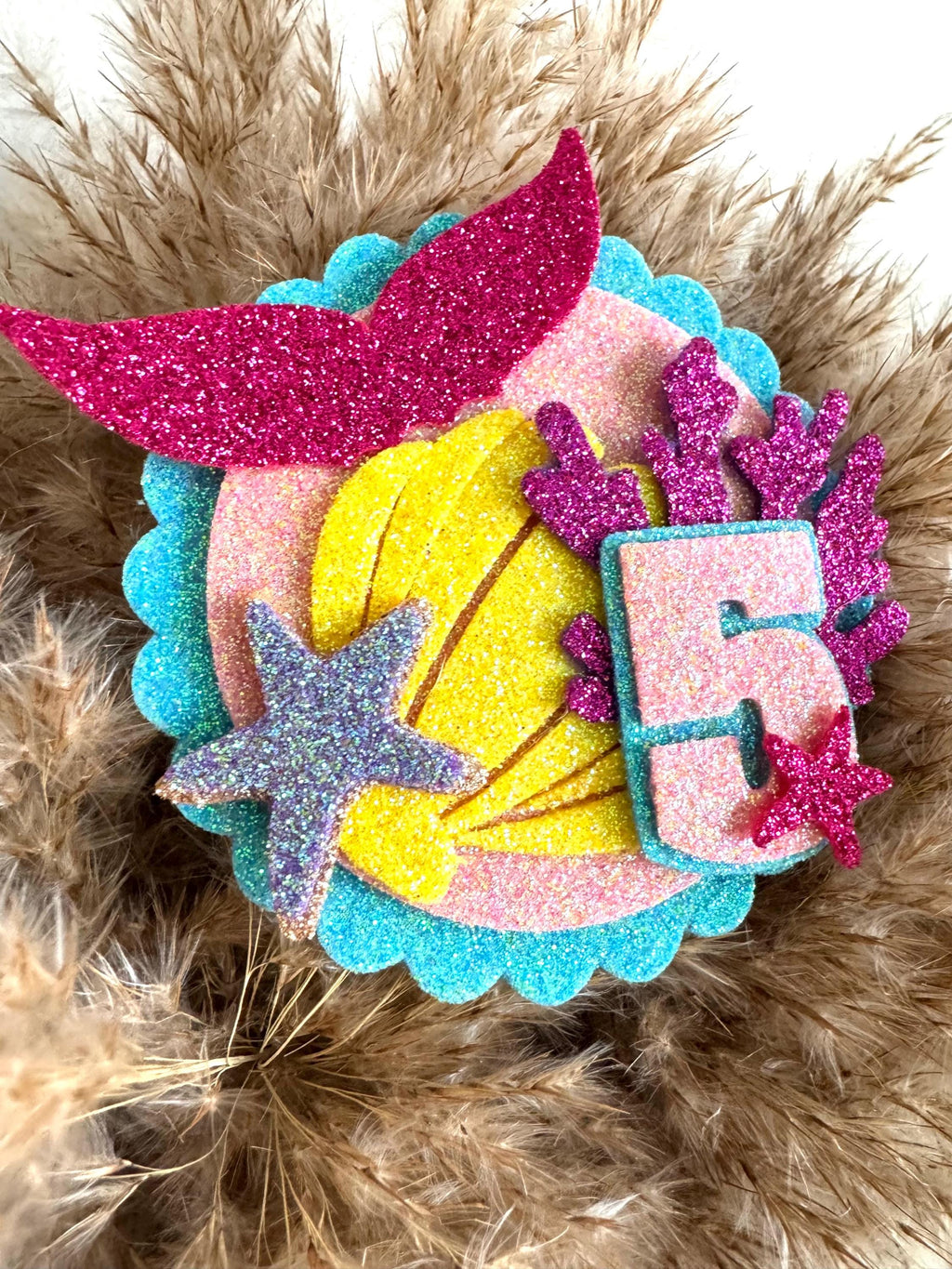 Glitter Mermaid Birthday Badge | Any Age Party Pin | Under the Sea Theme | Girl Birthday Outfit Accessory | Handmade Party Decoration