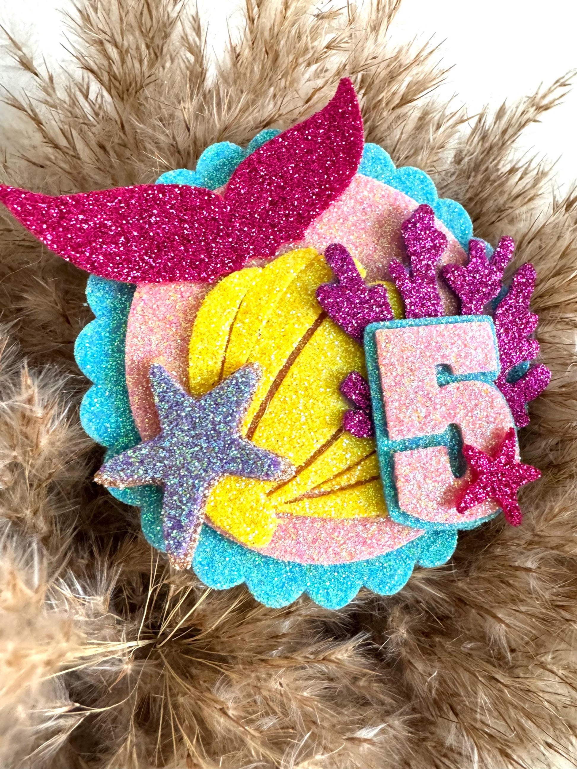 Glitter Mermaid Birthday Badge | Any Age Party Pin | Under the Sea Theme | Girl Birthday Outfit Accessory | Handmade Party Decoration