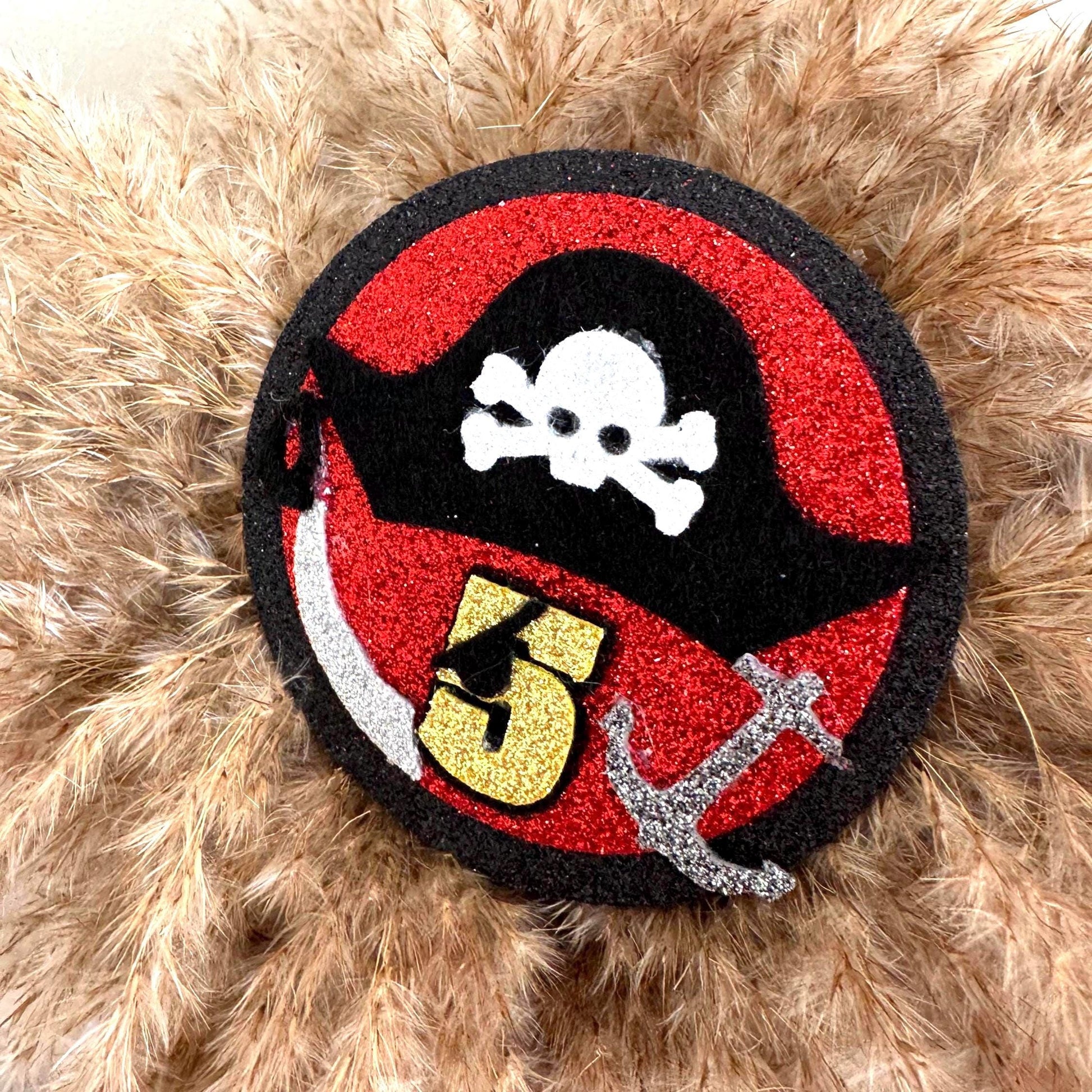 Pirate Birthday Badge for Kids Glittery Any Age Party Badge Pirate Theme Party Accessory  Handmade Birthday Pin  Boys Birthday Outfit Add-on