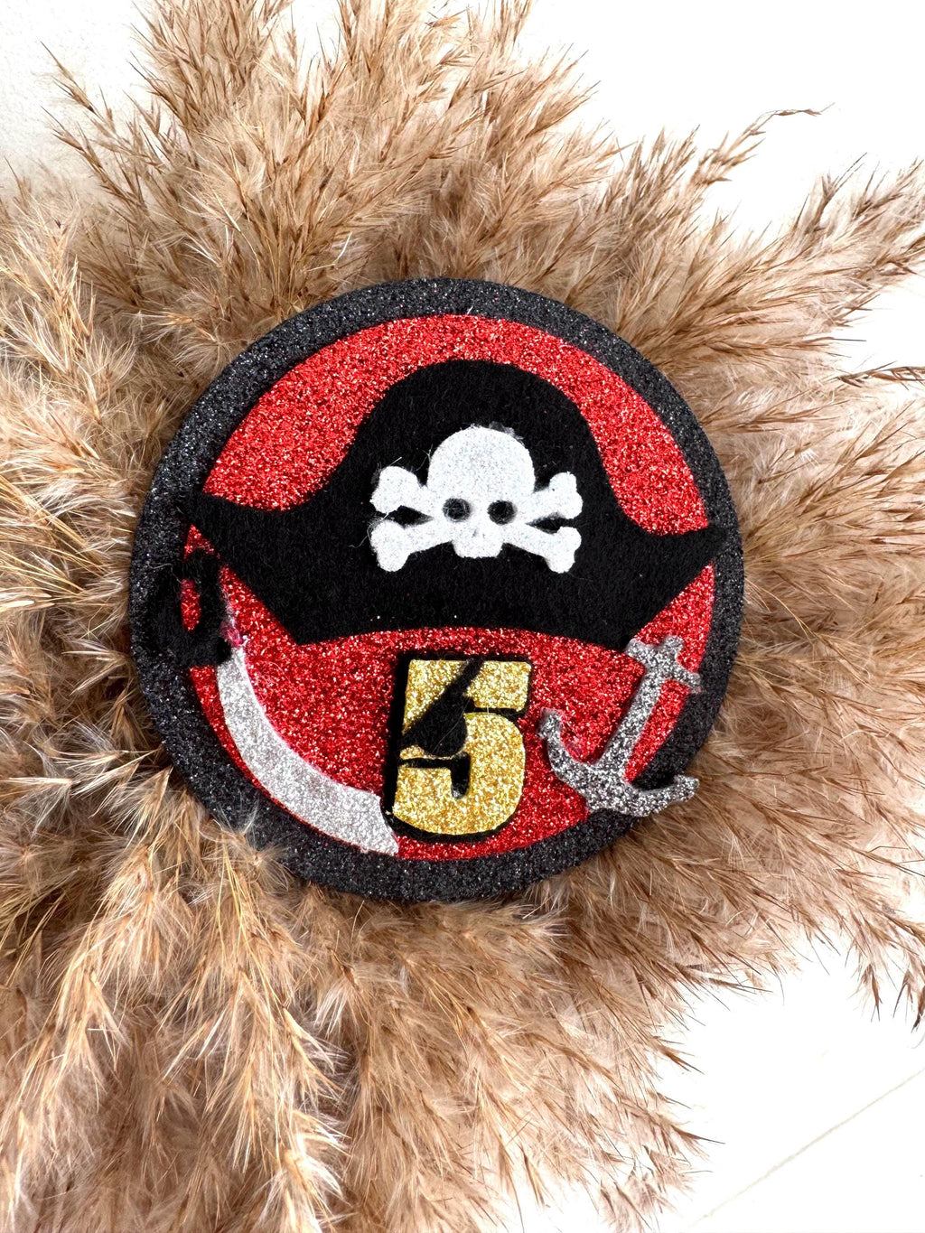 Pirate Birthday Badge for Kids Glittery Any Age Party Badge Pirate Theme Party Accessory  Handmade Birthday Pin  Boys Birthday Outfit Add-on