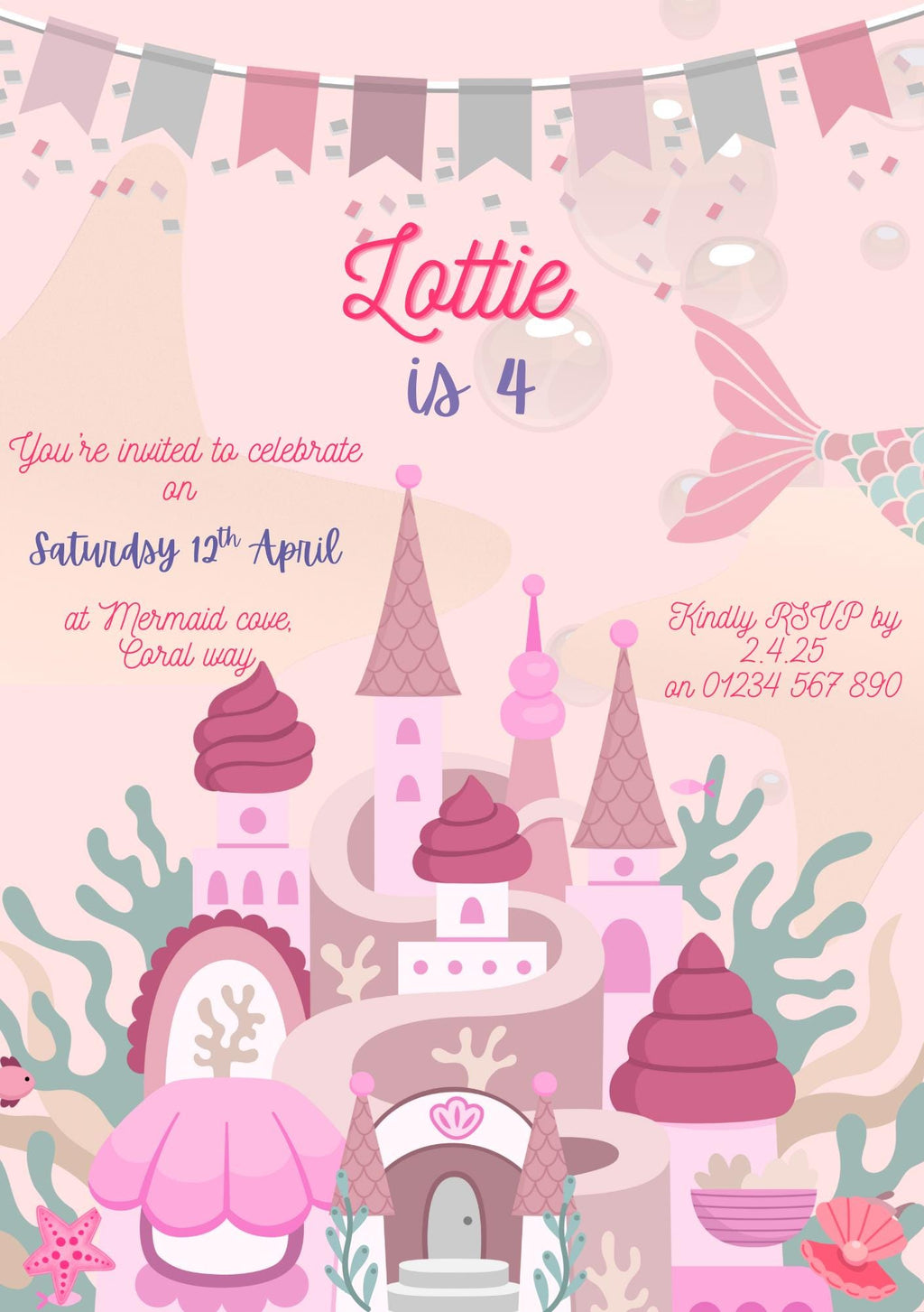 Mermaid Birthday Party Invitation | Printable Under the Sea Invite | Girl’s Birthday | Editable Template | Mermaid Party Invitation