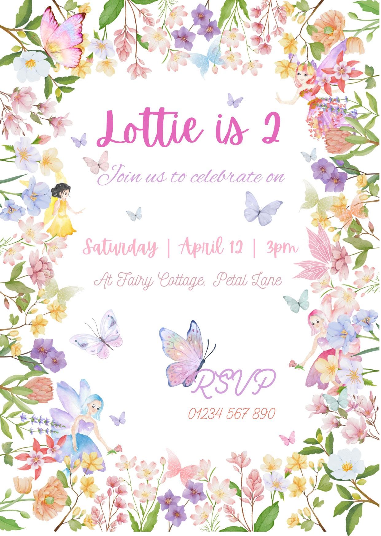 Fairy Birthday Party Invitation | Printable Butterfly Invite | Girl’s Birthday | Editable Template | Fairy Party Invitation | Magical