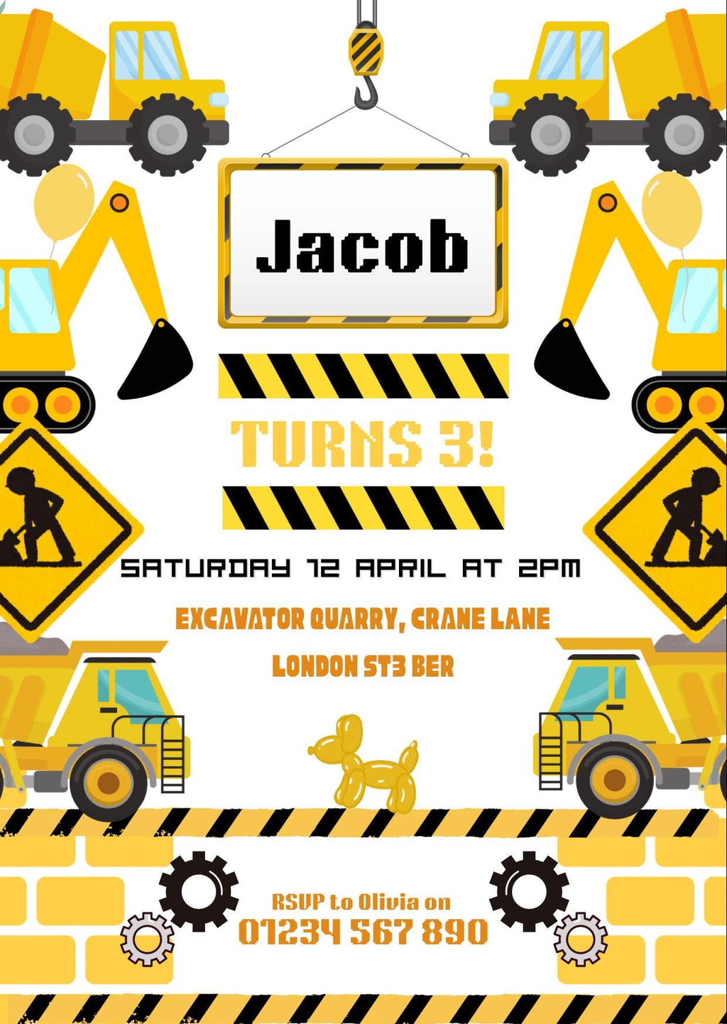 Construction Birthday Invitation | Editable Digger Party Invite | Dump Truck Theme | Birthday Printable | Boys Party Digital Download