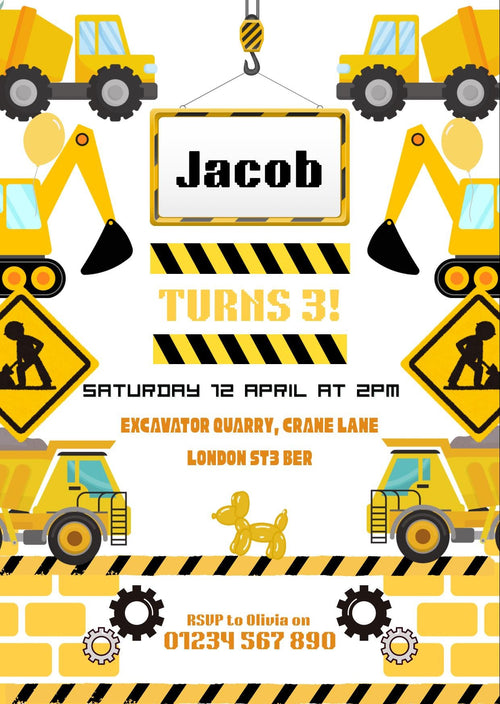 Construction Birthday Invitation | Editable Digger Party Invite | Dump Truck Theme | Birthday Printable | Boys Party Digital Download