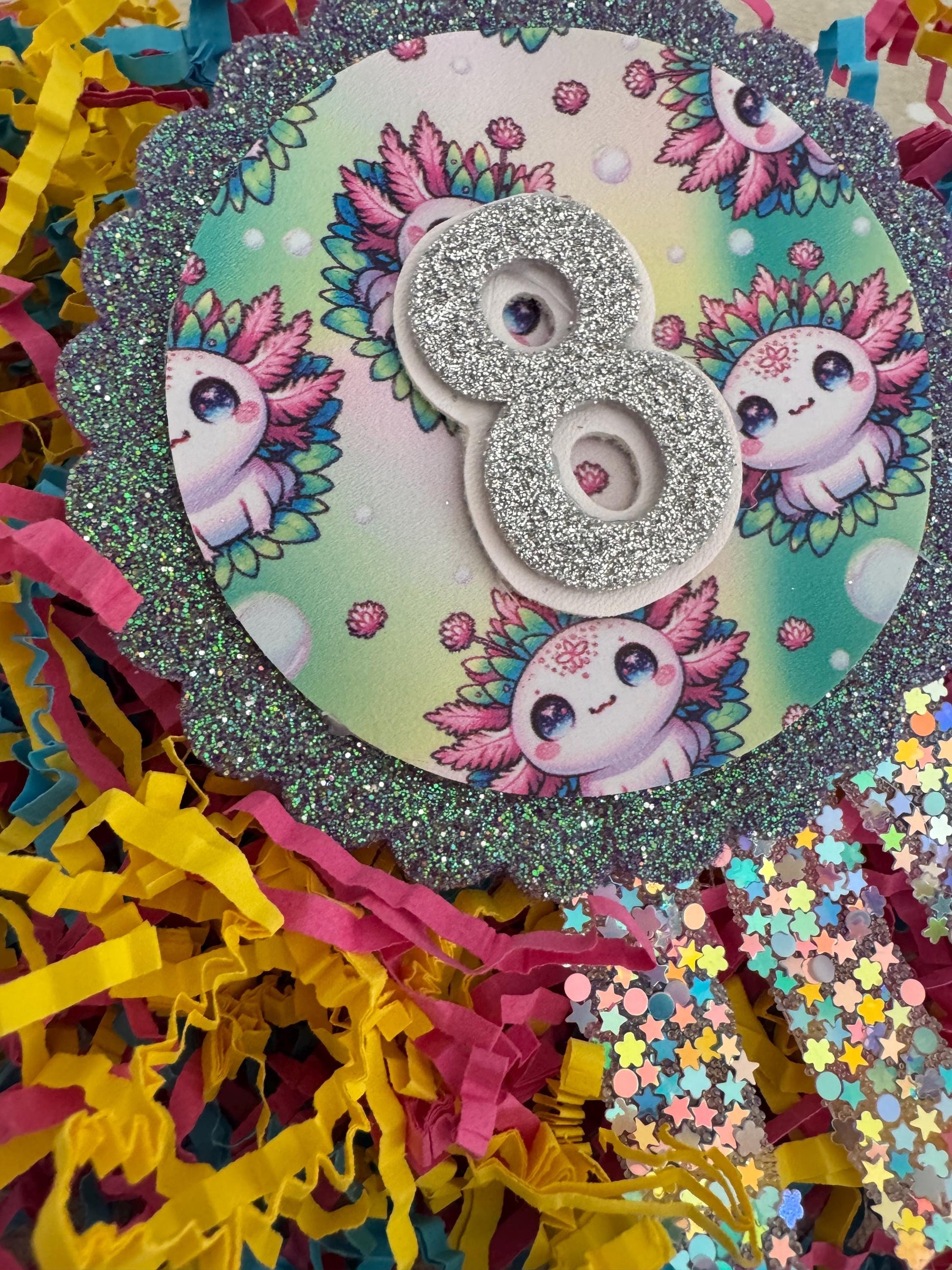Magical Axolotyl Mermaid Birthday Rosette for All Ages - Sparkle and Glitter