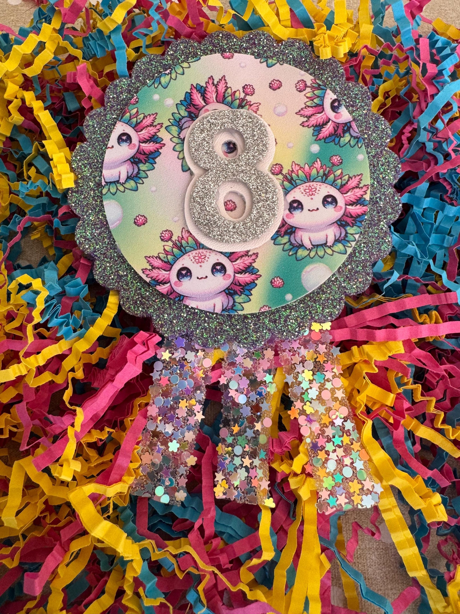 Magical Axolotyl Mermaid Birthday Rosette for All Ages - Sparkle and Glitter